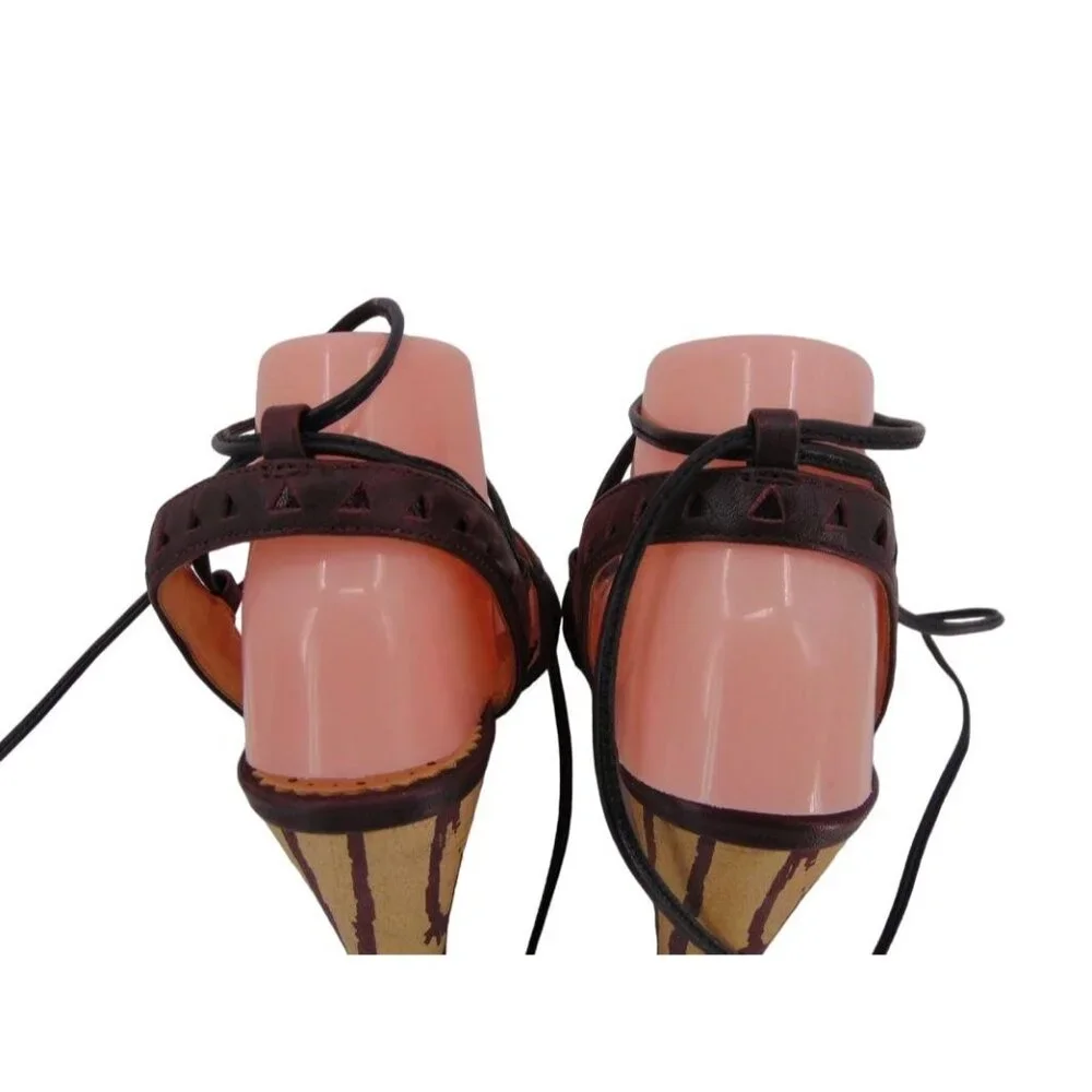 Anthropologie Faryl Robin Caley Lace Up Ankle Tie Heels 9.5 Chunky Heel Laser - Picture 11 of 13